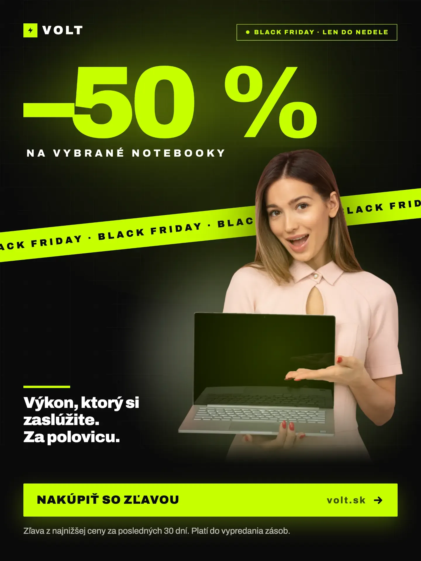 Black Friday grafika pre e-shop s elektronikou – zľava na notebooky, ukážkový koncept waustudio